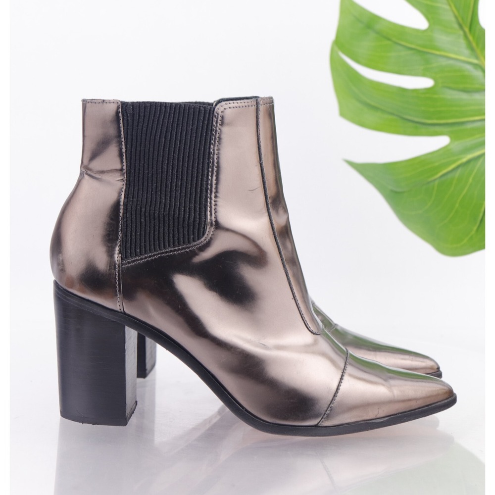 SCHUTZ Womens Happy Boots Size 9.5 Bronze‎ Metallic Pointed Heel Chelsea Booties